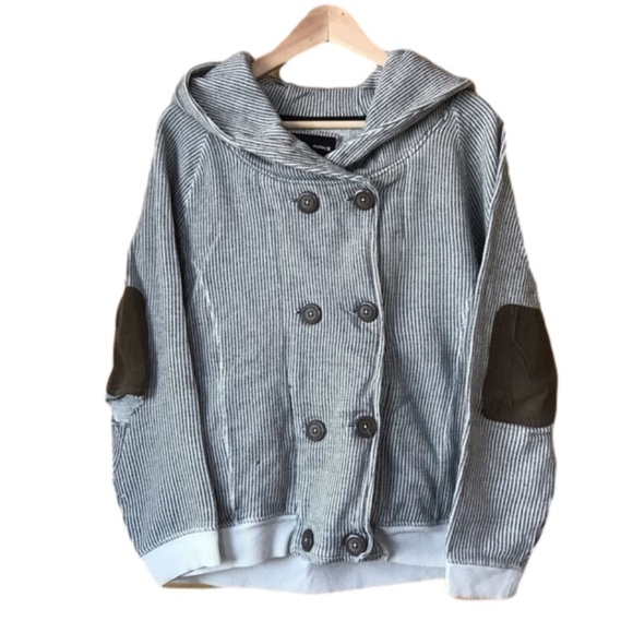 Vintage Hurley distressed elbow patch double button front hoodie size large - Picture 1 of 10